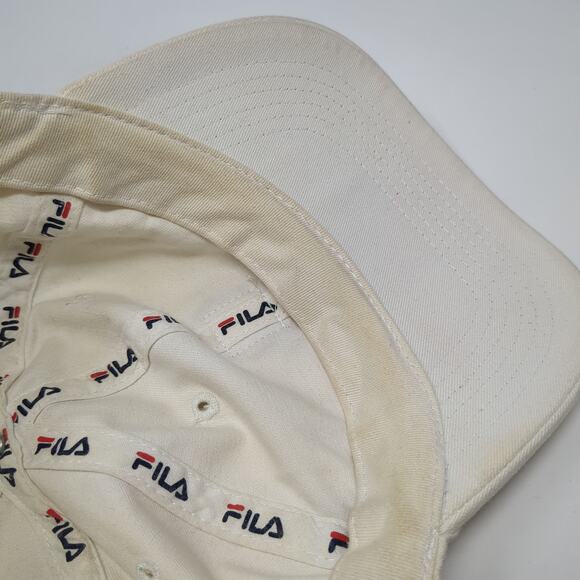 Fila Slideback Baseball Cap White One Size Adjustable Embroidered Vented Holes - Picture 8 of 10